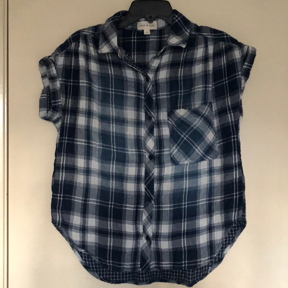 Cloth & Stone blue plaid top